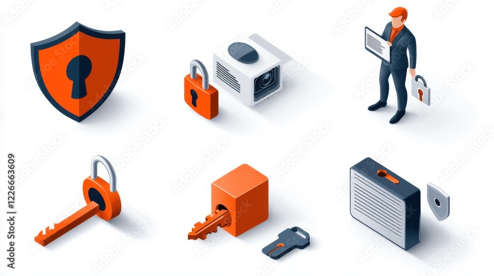 Leinwandbilder enhancing digital security six iconic security symbols featuring shield with keyhole design for effe