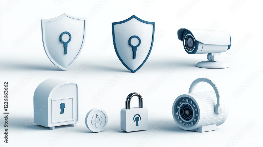 Aufkleber enhancing online security six symbols of protection featuring shield lock and key in digital environ