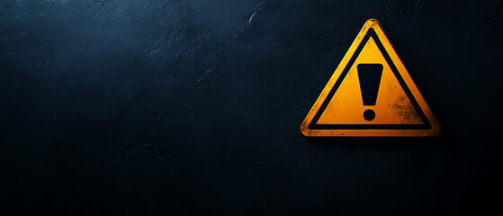 Yellow warning sign with exclamation mark on dark background, symbolizing caution and alertness.