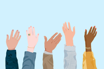 Fototapeta premium Hands raising vector illustration background