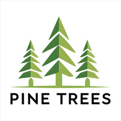A clean and modern vector graphic showcasing three stylized pine trees in a light-to-dark green color palette.