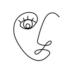 Female face. Face. Abstract. One line drawing of abstract face. Modern continuous lineart portrait of man and woman, minimalist outline. Great for home decor like posters, wall, bag, t-shirt print