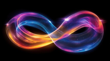Vibrant Infinity Loop of Colorful Light Trails Against a Black Background