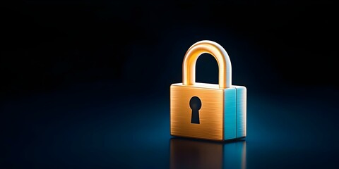 Fototapeta premium A shiny, golden padlock against a dark background, symbolizing security and protection. Concept Symbol of Security, Golden Padlock, Dark Background, Protection Concept, Visual Metaphor