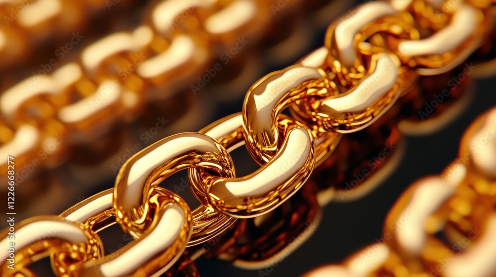 Poster shiny golden chain links reflecting light in a beautiful display