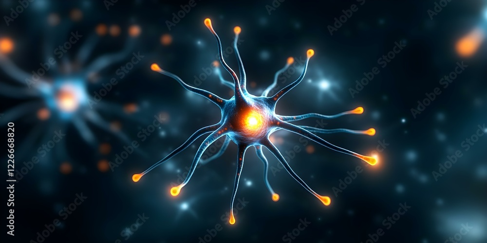 Poster a digital illustration of a neuron, showcasing its structure with dendrites and synaptic connections