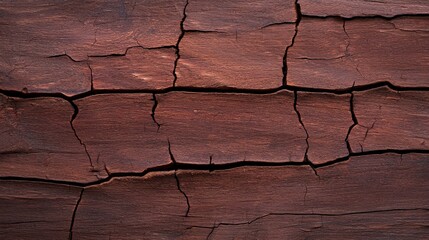 Close up of cracked surface on dark grunge textured wooden background with brown tones