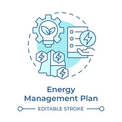 Energy management plan soft blue concept icon. Green power, electrification. Strategy, organization. Round shape line illustration. Abstract idea. Graphic design. Easy to use in infographic