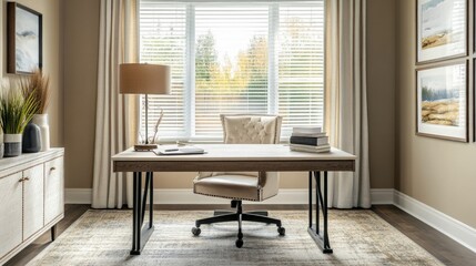 Fototapeta premium Modern Home Office with Stylish Desk and Natural Lighting