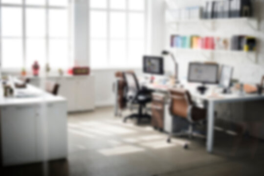 Business office workplace, blurry background image