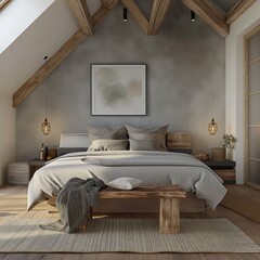 Scandinavian loft interior design of modern bedroom.