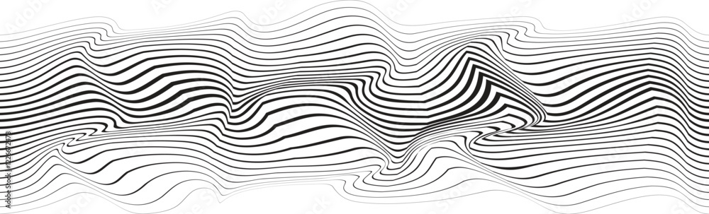 Poster abstract flow lines background . optical illusion art .fluid wavy shape .striped linear pattern . op