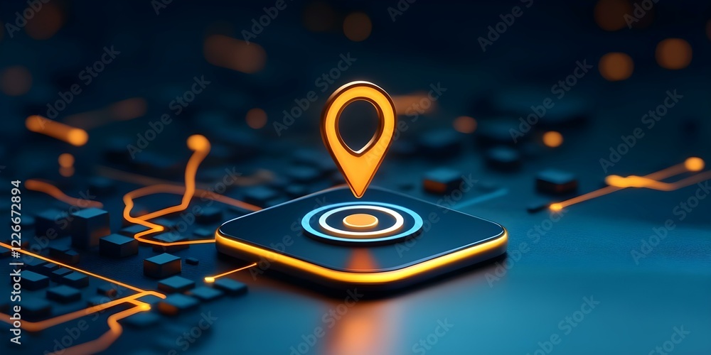 Poster a glowing location pin on a digital map, highlighting navigation and gps technology. concept digital