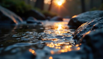 Fossilized water droplets glisten on Telford Spring at dusk, fossils, droplets
