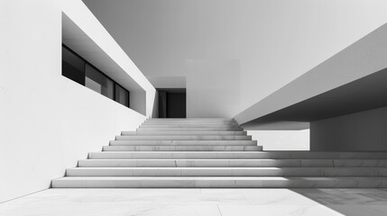 Obraz premium A minimalist black and white staircase with a white wall and floor.