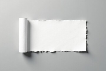 Naklejka premium A Rolled-Up Piece of White Paper with a Torn Edge, on a Grey Background, Ready for Your Message