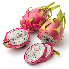 Fresh and Vibrant: Dragon Fruit Isolated on a White Background"