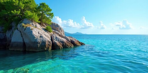 Peaceful blue water on a rock formation in the summer, calm, natural