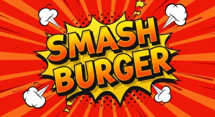 Bold Comic Pop-Art Smash Burger Typography Design in Vibrant Colors