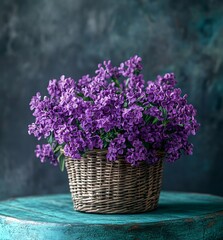 Fototapeta premium bouquet of lilac in basket