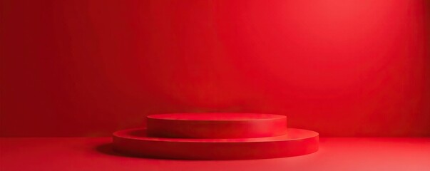 Rich red podium constructed from stacked gift boxes, podium, red