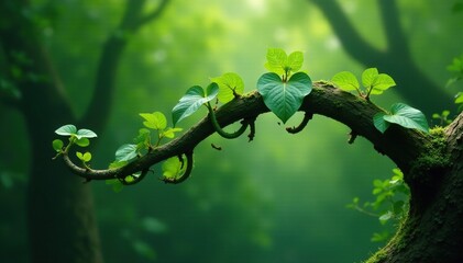 Vines crawling up a curved branch to form an arc, stems, curve, vines