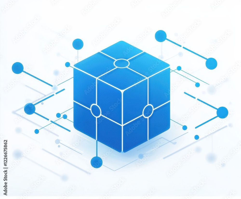 Poster modern blue cube design with abstract connections and geometric patterns