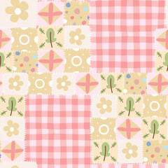 seamless pattern with flowers and hearts