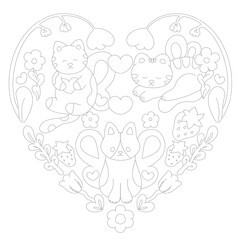 Valentine's Day Cat Line Art Coloring Page - Cute and Romantic Designs