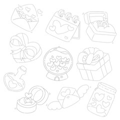 Minimalist Valentine Vector Icons Set - Romantic Heart-Themed Line Art for Designs and Decorations