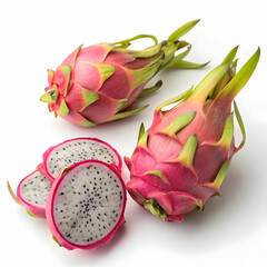 Fresh and Vibrant: Dragon Fruit Isolated on a White Background"