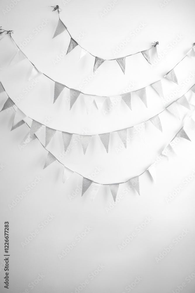 Poster string of triangular banners with messages and party hats.