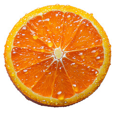 Orange slice with water droplets isolated on transparent background