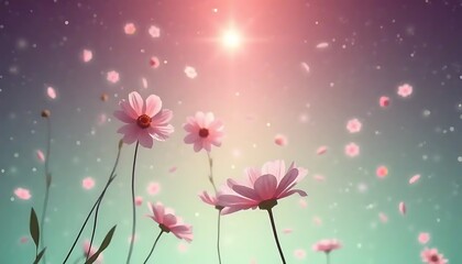 Pink Cosmos Flowers Blossom Under a Sunny Sky