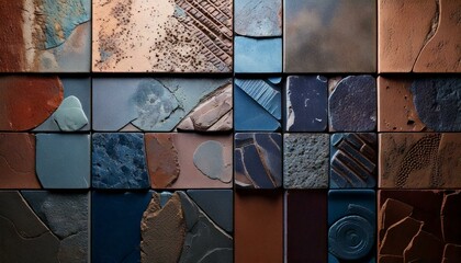 geometric concrete design mood board with concrete tiles color palette texture color pantone 2025 mocha mousse and blue gray color