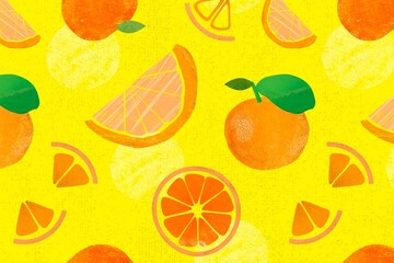Orange fruit background, kidcore pattern in yellow