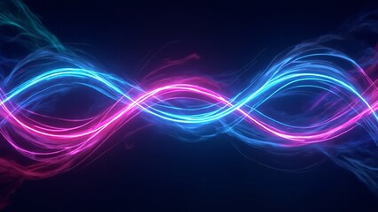 Naklejka premium Intertwined neon-curved lines create a futuristic, vibrant pattern, radiating with glowing light effects.