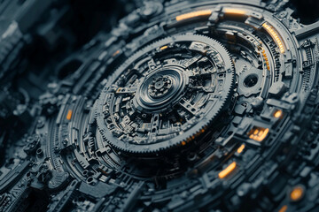 Fototapeta premium Intricate close-up of a futuristic mechanical gear system with glowing elements, showcasing advanced technology