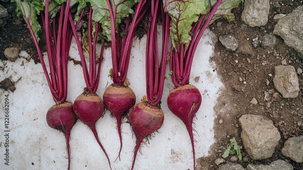 Aufkleber a bunch of purple beets are on a white surface. the beets are all different sizes and are arranged i