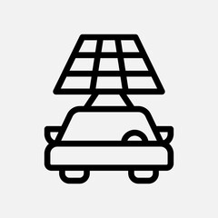 electric car solar energy icon line, free energy, ecology, renewable and green energy concept. Linear and lineart icon.