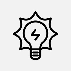 bulb lamp sun energy u icon line, free energy, ecology, renewable and green energy concept. Linear and lineart icon.