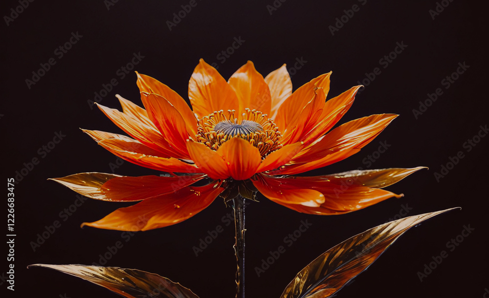 Aufkleber a gold and orange flower is the main focus of the image. the flower is surrounded by a dark backgrou