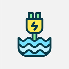 Charge water energy icon Flat line color, free energy, ecology, renewable and green energy concept. Line and flat color icon.