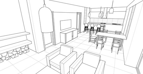 Fototapeta premium interior kitchen living room 3d illustration