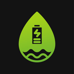 Water energy and battery icon Glyph color, free energy, ecology, renewable and green energy concept. Solid with Gradient color icon.