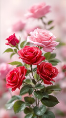 Fototapeta premium Vibrant Close up of Red and Pink Roses in Full Bloom