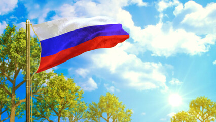 flag of Russia at sunny day, good forecast symbol - nature 3D illustration