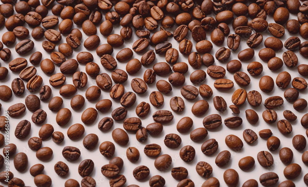 Aufkleber a close up of coffee beans on a white background. the beans are spread out in a pattern, with some o