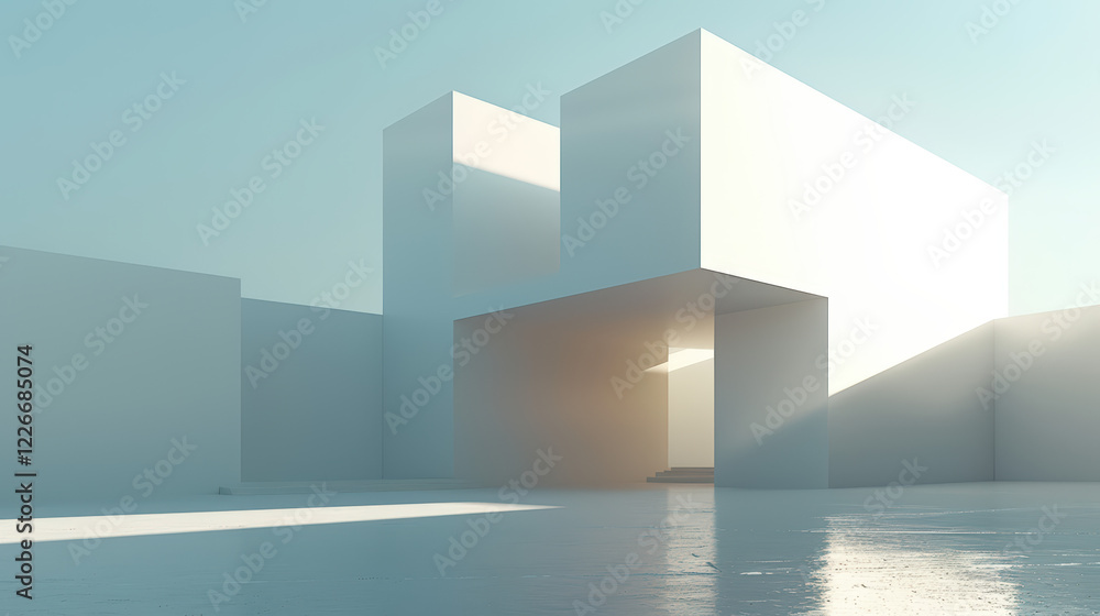 Poster a modern architectural structure with a minimalist design and clean lines.
