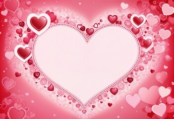 Blank heart-shaped frame surrounded by decorative hearts and floral elements for romantic designs